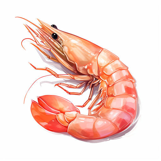Shrimp drawing in the style of pastel colors art, on white background