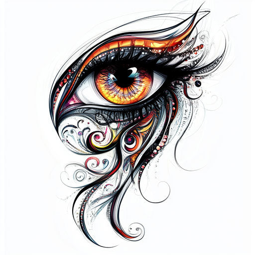 Tattoo sketch of eye on arm with swirling psychedelic design