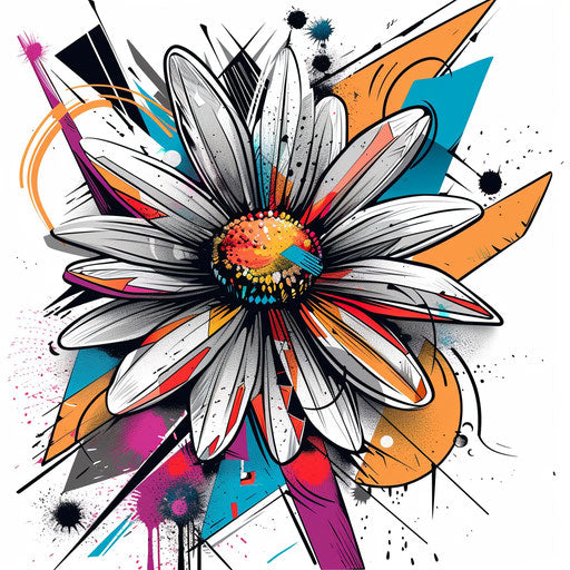 Contemporary tattoo sketch in clipart style depicting an abstract daisy