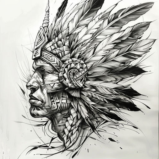 Chicano art Aztec warrior tattoo sketch