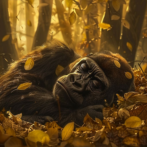 Western lowland gorilla resting in a nest of leaves