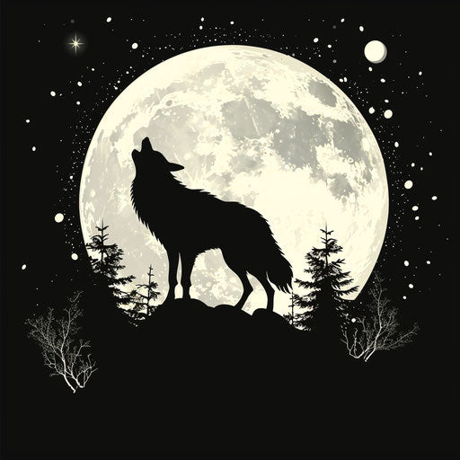 The wolf howling on the hilltop under the full moon