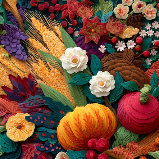 A vibrant cornucopia overflowing with autumn produce