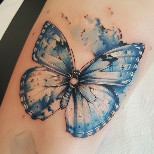 3D butterfly blending with blue sky on white canvas