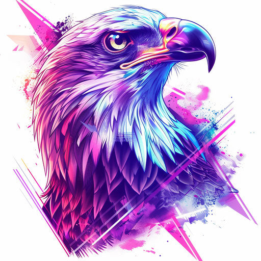 Retro 80's eagle tattoo design, neon colors and geometric shapes