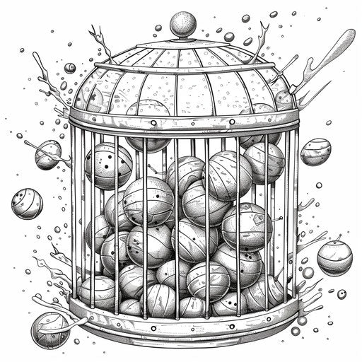 Whimsical bingo cage with flying balls