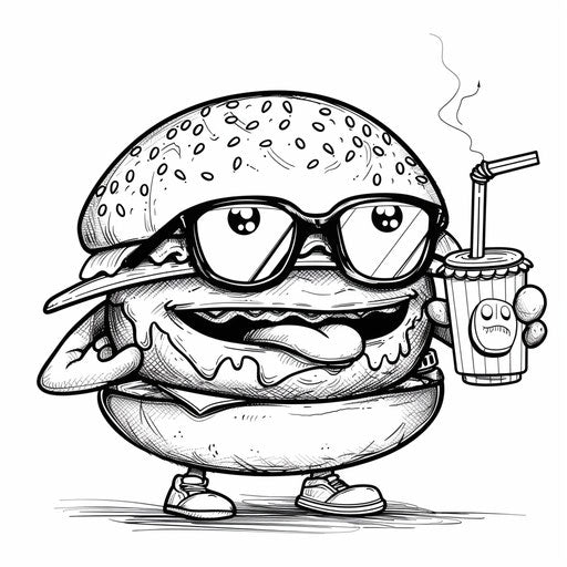 Playful burger with sunglasses and soda