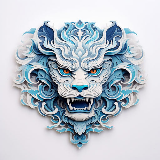 Ice blue lion in techno shaman style