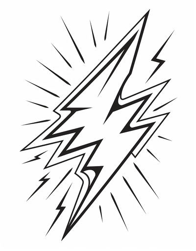 Lightning bolt outline coloring page, symbolic props style, electric color 59:76