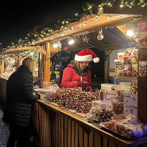 Vibrant market stall at a Christmas fair