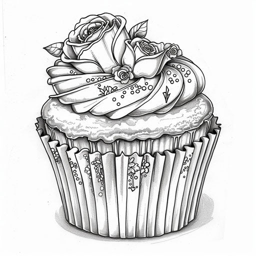 Cupcake with historical motifs in the style of Gennady Spirin