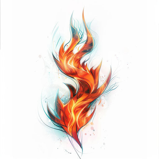 Flame tattoo with optical illusion on white background
