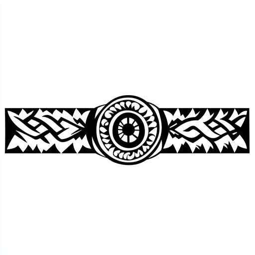 Tribal armband tattoo with waves and circular patterns