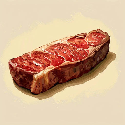 Realistic illustration of steak on random flat background