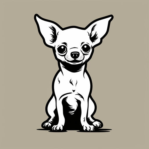 White chihuahua dog in kawaiipunk style, logo, minimalist ink drawings