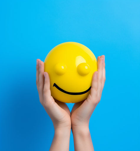 Yellow smile on blue, meme art, nostalgic