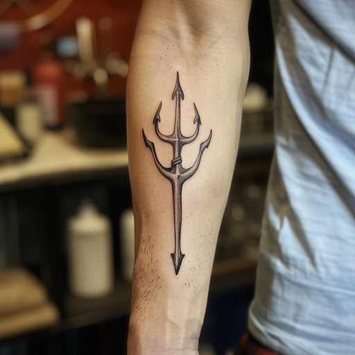 Old-school trident tattoo on white background