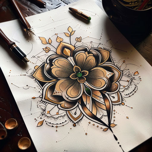 Sophisticated flat tattoo of a 4 leaf clover