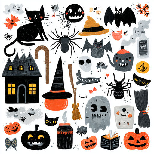 Cute and Spooky Halloween-Themed Clip Art Elements