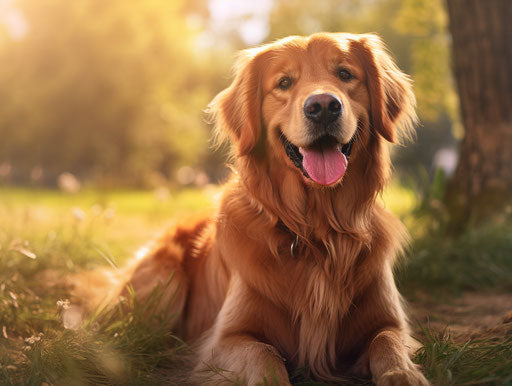 Golden retriever sitting in the park