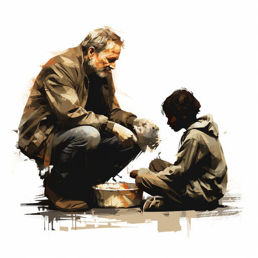 Charity illustration in the style of Chiaroscuro Art, on white background