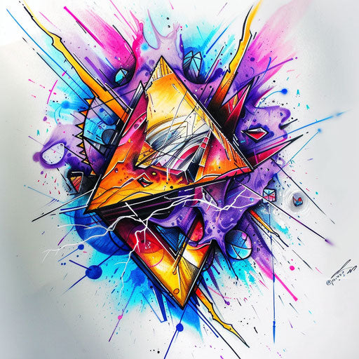 Bold tattoo sketch of a pyramid in a storm