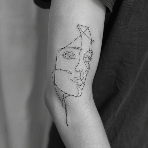 Stylish flat tattoo sketch of a fashion figure in a single elegant line