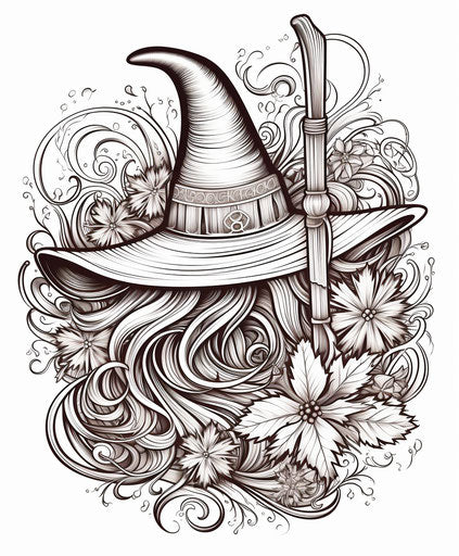Witch with broom in cottagepunk style