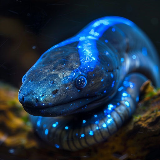 Electric eel emitting a faint blue glow