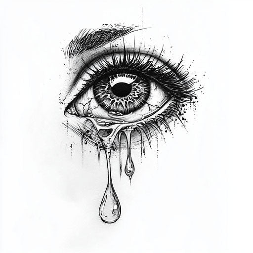 Inner bicep tattoo sketch with a tearful eye