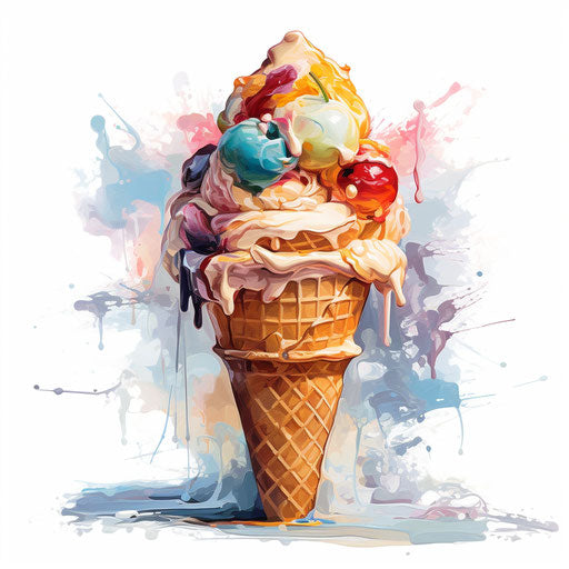 Ice cream clipart in the style of Impressionistic Art