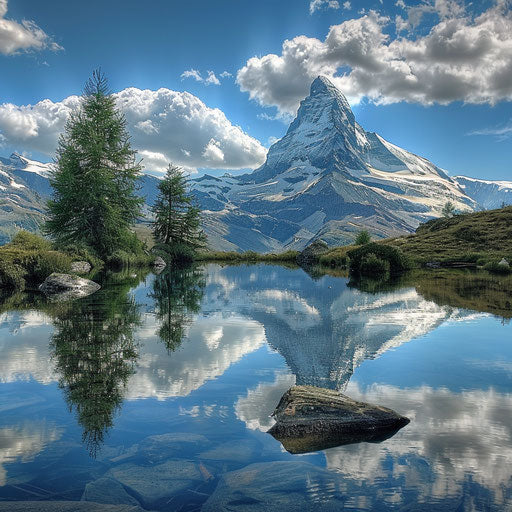 The Matterhorn reflected in a pristine alpine lake