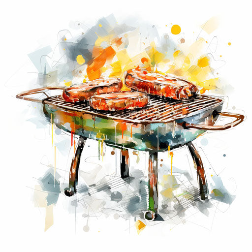 Grill clipart in Impressionistic Art style, on white background