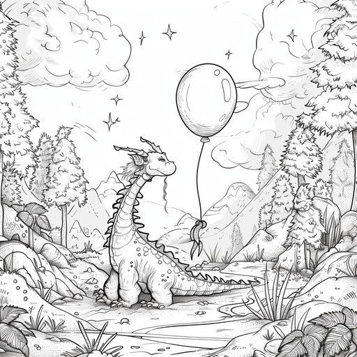 A dragon holding a balloon with its tail