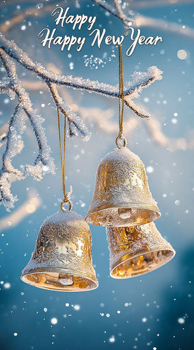 Three golden bells shining in the winter sun
