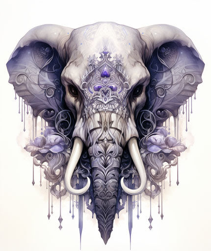 Elephant with tribal elements, detailed face, symmetry