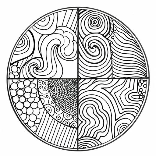 Circle divided into segments with different patterns