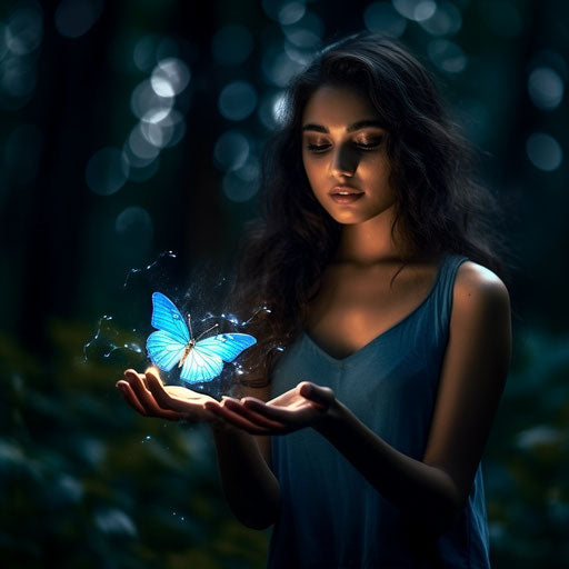 My world in blue wings with blue butterfly in hand