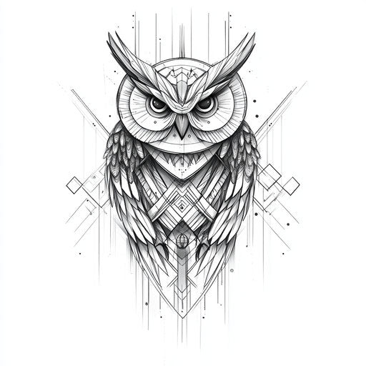 Owl chest tattoo in geometric style