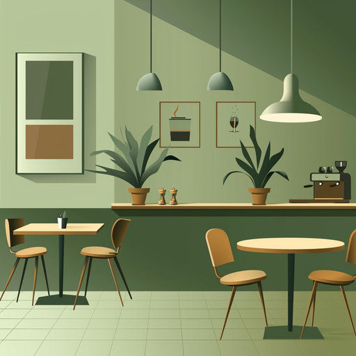 Coffee clipart in a realistic depiction with a flat, muted olive background, focusing on soft gradients and refined linework