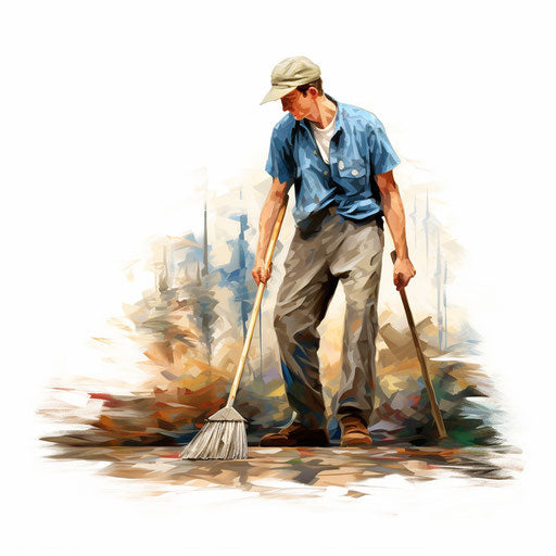 Janitor clipart in the style of Impressionistic Art, on a white background