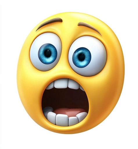 Yellow surprised face with blue eyes and open mouth