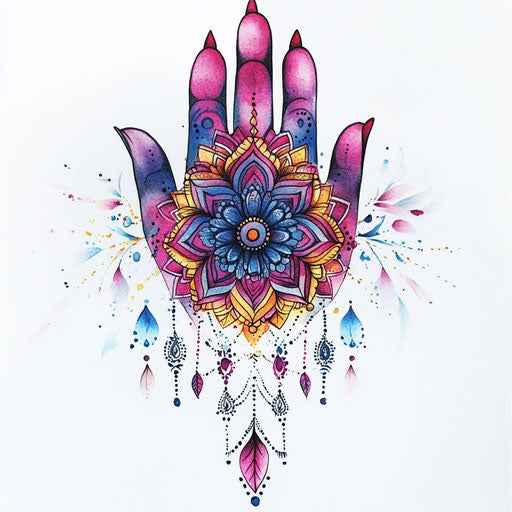 Elegant flat mandala with vibrant watercolor accents on white