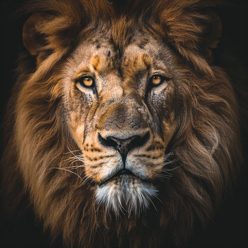 Intensely focused lion portrait