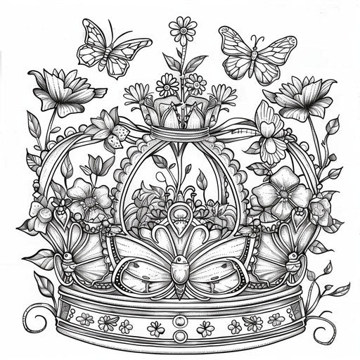 Whimsical crown with butterflies and flowers, perfect for children.