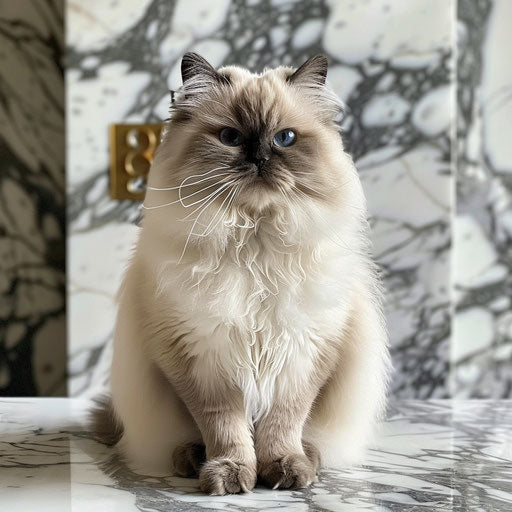 Himalayan cat elegantly sitting on a marble countertop