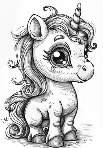 Coloring pages of little baby unicorn, comic art style