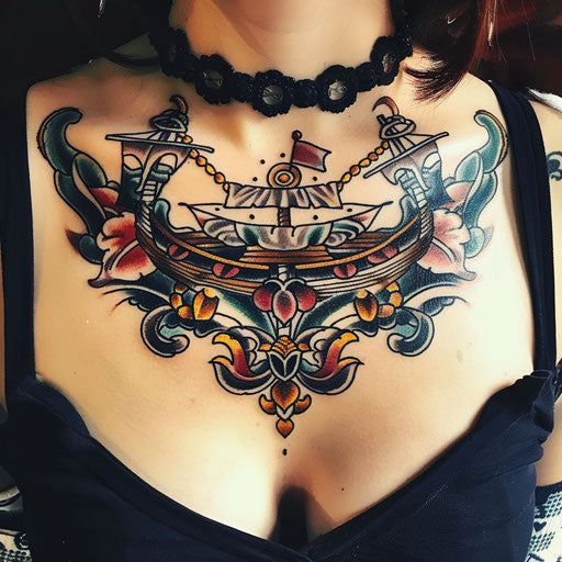 Classic nautical chest tattoo for women