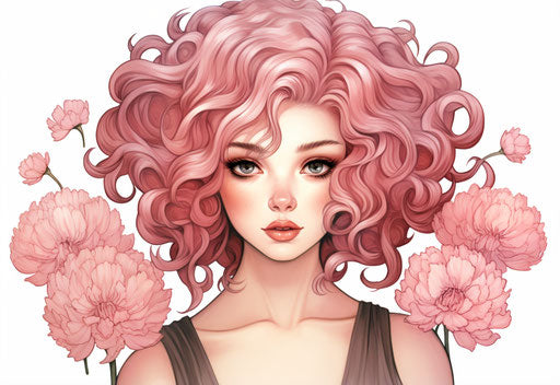 Carnation tattoo in animated style, pink and amber