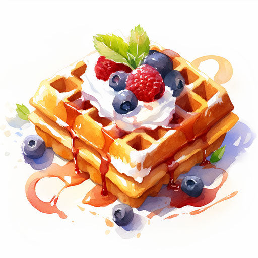 Waffle illustration in the style of Impressionistic Art, on a white background